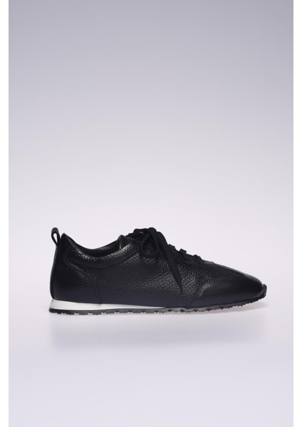 Siyah Deri Kadın Sneakers Ayakkabı