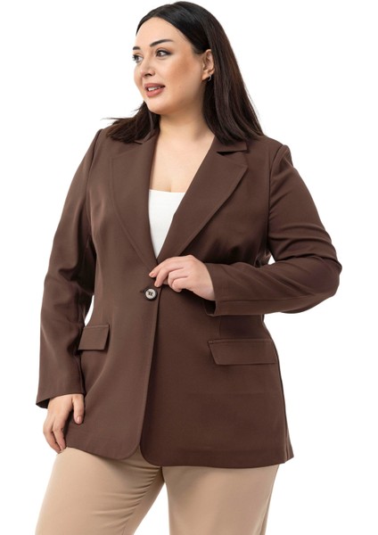 Büyük Beden Tek Düğmeli Süs Cep Kapaklı Vatkalı Astarsız Kahverengi Ceket fiyatları