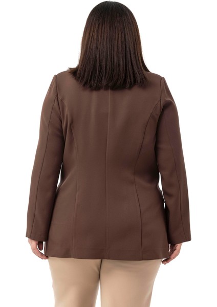 Büyük Beden Tek Düğmeli Süs Cep Kapaklı Vatkalı Astarsız Kahverengi Ceket modelleri