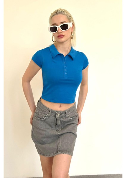Mavi Polo Yaka Basic Kadın Tişört MG2455