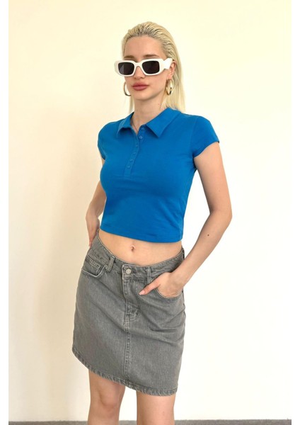 Mavi Polo Yaka Basic Kadın Tişört MG2455
