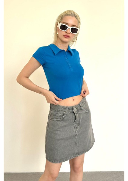 Mavi Polo Yaka Basic Kadın Tişört MG2455