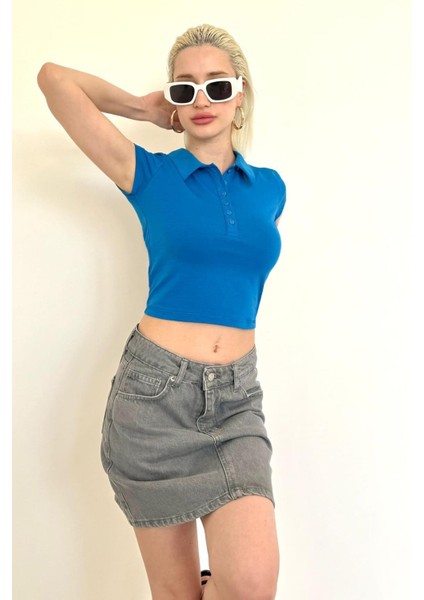 Mavi Polo Yaka Basic Kadın Tişört MG2455