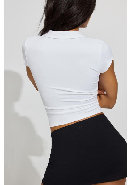Beyaz Polo Yaka Basic Kadın Tişört MG2455 indirimleri