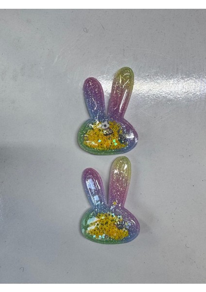 Kız Çocuk 2' Li Klips Renkli Tavşan Toka Mor