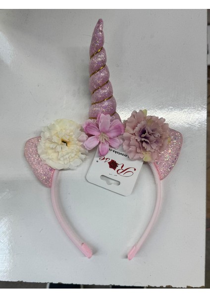 Kız Çocuk Unicorn Çiçekli Taç Açık Pembe