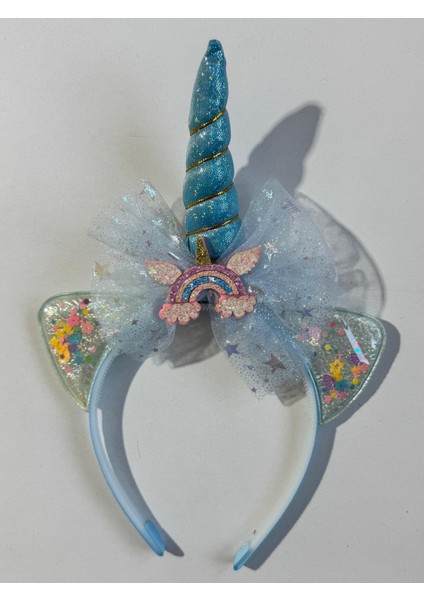 Kız Çocuk Unicorn Tütü Gökkuşağı Taç Mavi