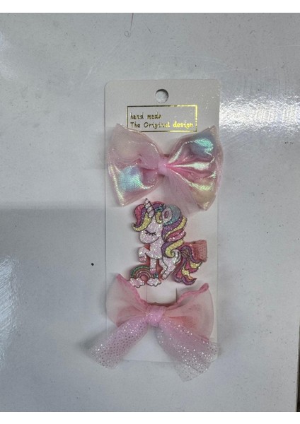 Kız Çocuk 3' Lü Unicorn Klips Toka Mavi