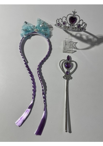 Kız Çocuk Elsa 2'li Taç ve Asalı Set Mor fiyatları