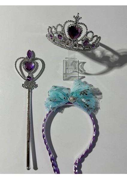Kız Çocuk Elsa 2'li Taç ve Asalı Set Mor modelleri