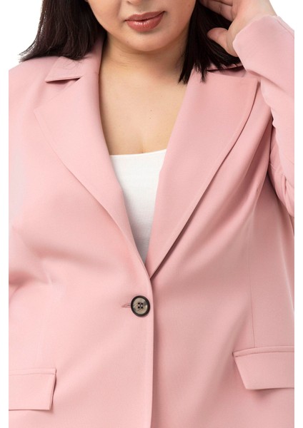 Büyük Beden Tek Düğmeli Süs Cep Kapaklı Vatkalı Astarsız Pembe Ceket indirimleri
