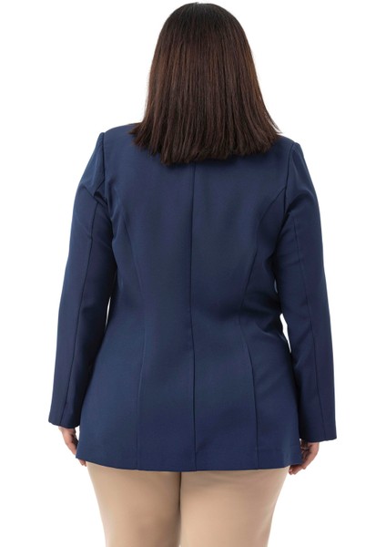 Büyük Beden Tek Düğmeli Süs Cep Kapaklı Vatkalı Astarsız Lacivert Ceket modelleri