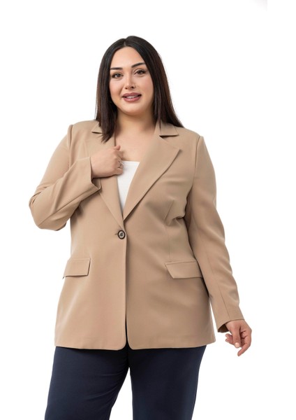 Büyük Beden Tek Düğmeli Süs Cep Kapaklı Vatkalı Astarsız Vizon Ceket fiyatları