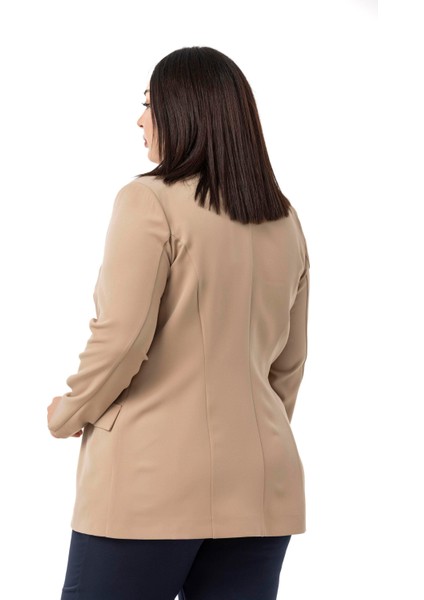 Büyük Beden Tek Düğmeli Süs Cep Kapaklı Vatkalı Astarsız Vizon Ceket modelleri