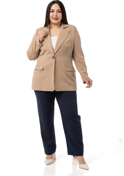 Büyük Beden Tek Düğmeli Süs Cep Kapaklı Vatkalı Astarsız Vizon Ceket fırsatları