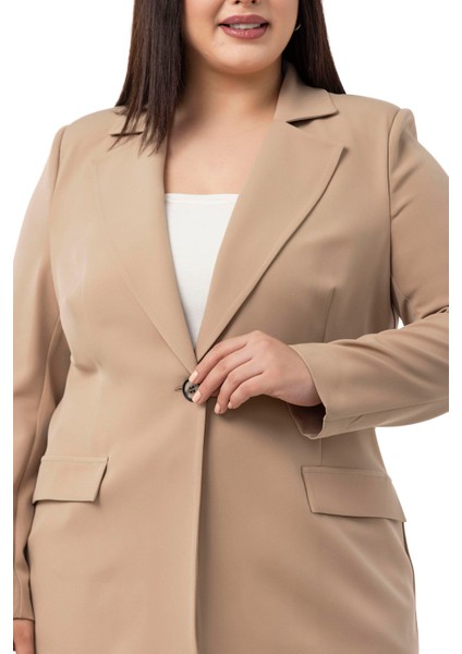 Büyük Beden Tek Düğmeli Süs Cep Kapaklı Vatkalı Astarsız Vizon Ceket indirimleri