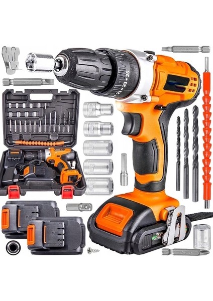 German Technology 88VF Şarjlı Darbeli Matkap Vidalama Çift Akülü 24 Parça Bakır Sargı