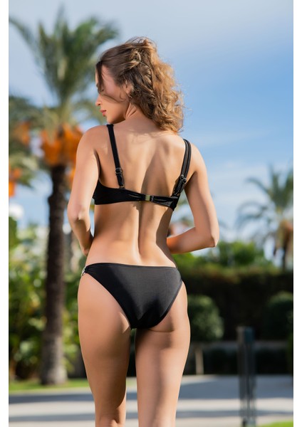 Rukomayo Siyah Zincir Detaylı Tek Omuz Lycra Kumaş Bikini modelleri