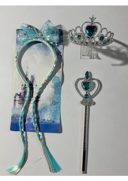 Kız Çocuk Elsa 2'li Taç ve Asalı Set Mavi