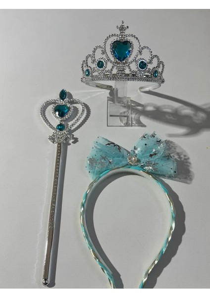 Kız Çocuk Elsa 2'li Taç ve Asalı Set Mavi modelleri