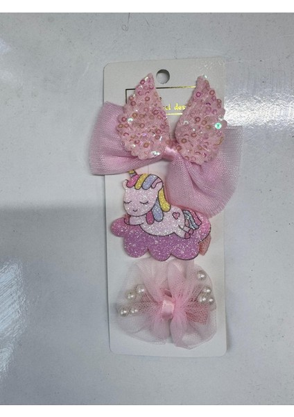 Kız Çocuk 3' Lü Unicorn Klips Toka Lila