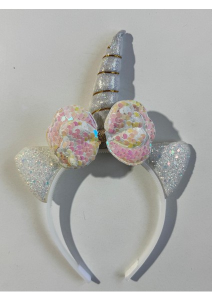 Kız Çocuk Unicorn Kurdaleli Taç Beyaz