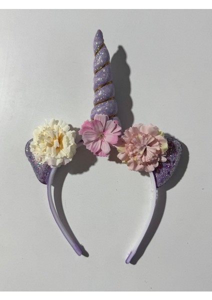 Kız Çocuk Unicorn Çiçekli Taç Mor