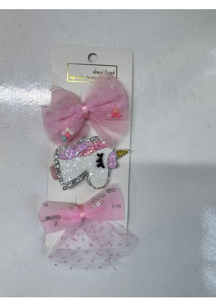 Kız Çocuk 3' Lü Unicorn Klips Toka Beyaz