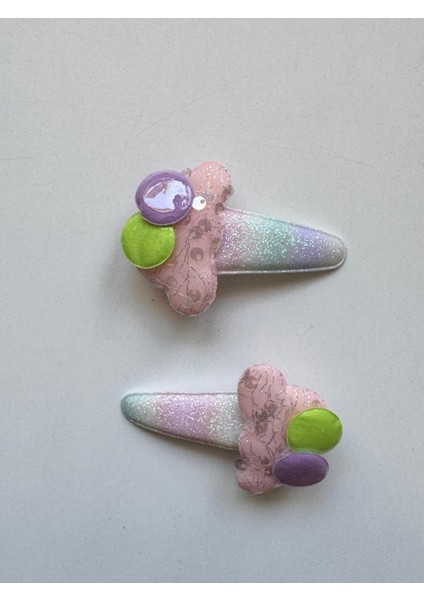 Kız Çocuk 2 'li Dondurmalı Klips Toka Pembe