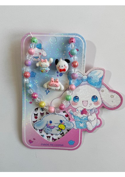 Kız Çocuk Kuromı Kolye 3' Lü Yüzük Set Renkli