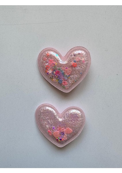 Kız Çocuk 2' Li Klips Renkli Kalpli Toka Pembe