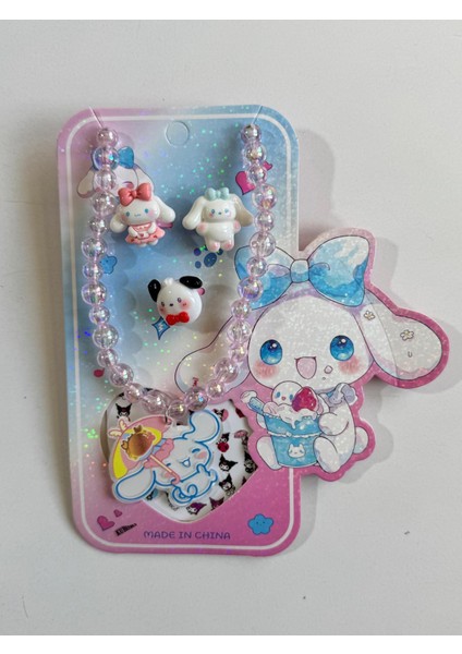 Kız Çocuk Kuromı Kolye 3' Lü Yüzük Set Pembe