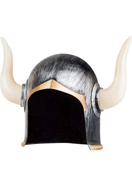 Mega Boynuzlu Viking I Kaskı Eskitilmiş Desen Gümüş Renk