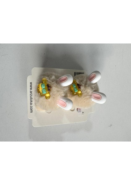 Kız Çocuk Peluşlu 2'li Latik Toka Krem