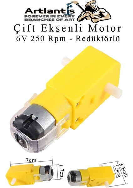 Çift Eksenli Motor Redüktörlü 6V 250 Rpm 1 Adet Sarı Dc Motor Arduino Robotik Motor Deney Okul Bilim Araba Yapım