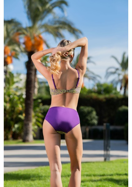Rukomayo Sarı Leopar Desenli Omuzdan Ayar Askılı Yüksek Bel Lycra Kumaş Straplez Bikini fiyatları