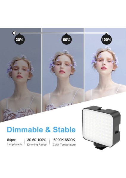 Puluz PU529B Mini Video 64 LED Light Sürekli 6500K Işık Vlog Ürün Youtube Makyaj Vb. Çekimleri