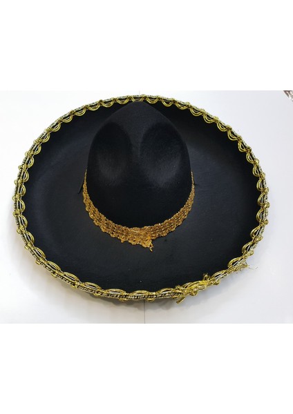 Altın Renk Şeritli Meksika Mariachi Latin Şapkası 55 cm Çocuk fırsatları