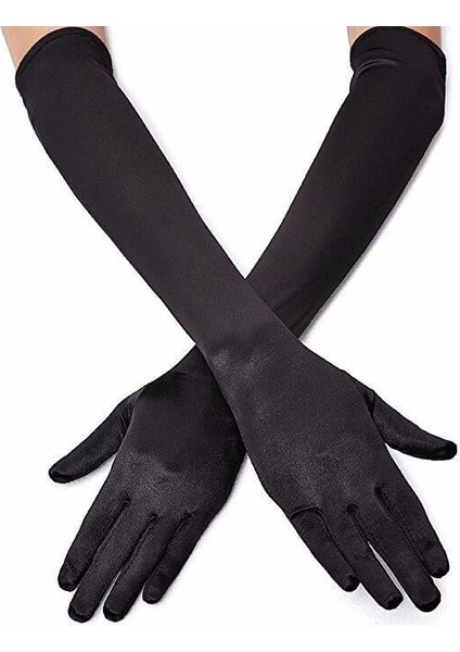 Siyah Renk Likralı Dirseğe Kadar Uzun Kumaş Eldiven 40 cm fiyatları