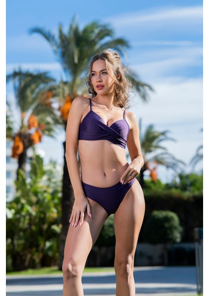 Rukomayo Mor Dönmeli Model Kaplı Ayar Askılı Lycra Kumaş Bikini