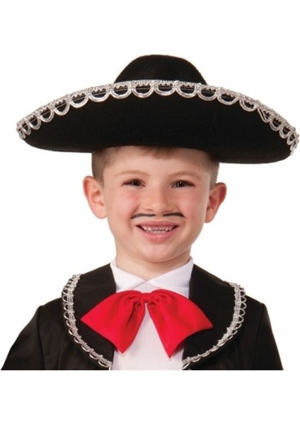 Gümüş Renk Şeritli Meksika Mariachi Latin Şapkası 55 cm Çocuk