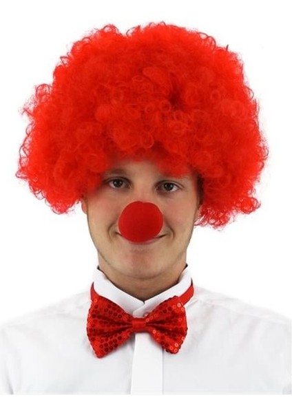 Kırmızı Renk Kıvırcık Afro Palyaço Seti