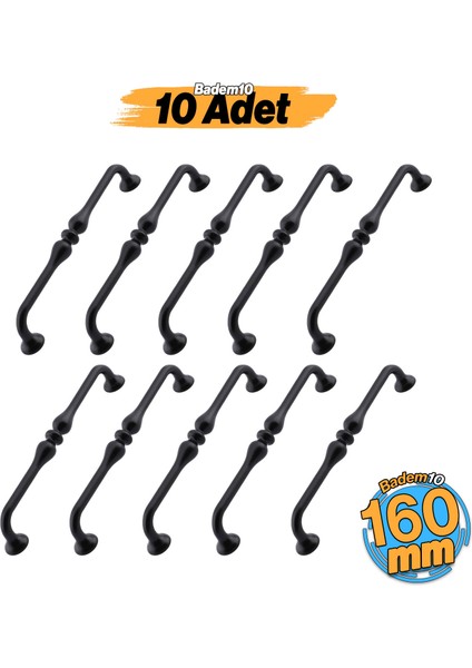 Yayık Kulp 10 Adet (160 mm 16 Cm)Mobilya Mutfak Dolab Çekmece Dolap Kulpları Kapak Kulpu Kulbu Siyah