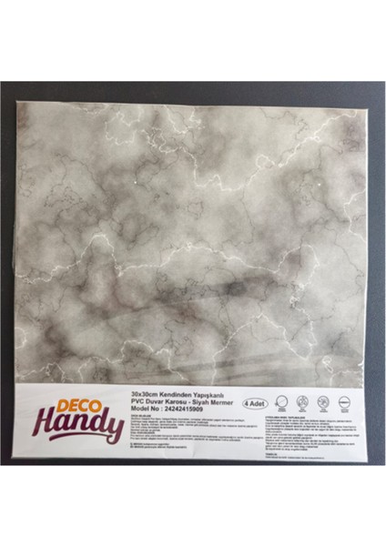 Decohandy Pvc Duvar Karosu 30X30CM 4'lü Paket - Mermer Desenli Siyah 0,36M2