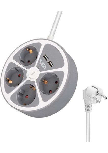 VE-G604YU 4'lü 2 USB Li Anahtarlı 1.5 Metre Grup Priz