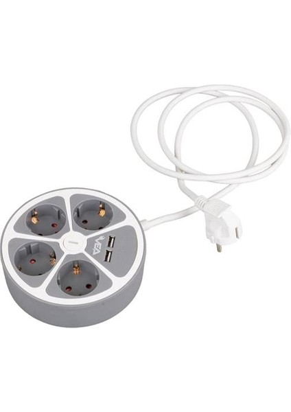 VE-G604YU 4'lü 2 USB Li Anahtarlı 1.5 Metre Grup Priz