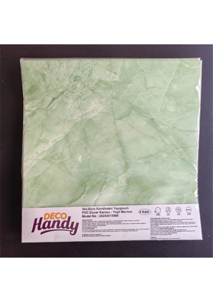 Decohandy 30X30 cm Pvc Duvar Karosu 4'lü Paket - Yeşil Mermer