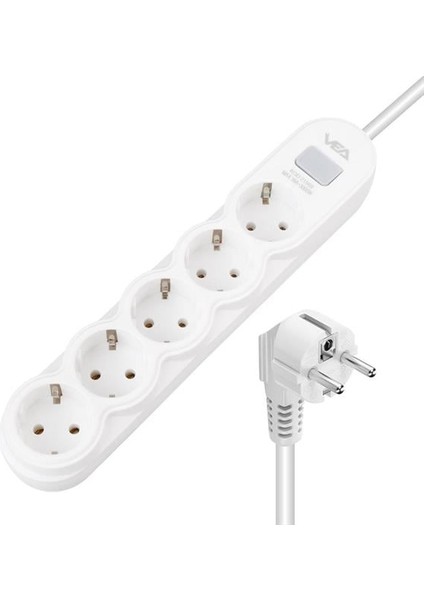 VA-21569 5'li Anahtarlı 1.5 Metre Akım Korumalı Priz Beyaz