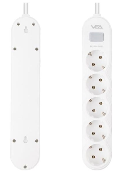 VA-21569 5'li Anahtarlı 1.5 Metre Akım Korumalı Priz Beyaz fiyatları
