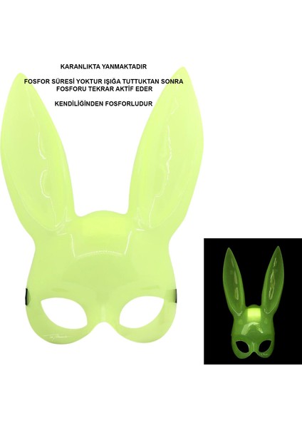 Karanlıkta Parlayan Fosforlu Tavşan Maskesi - Glow Bunny Masquerade Maske (32X22 Cm)